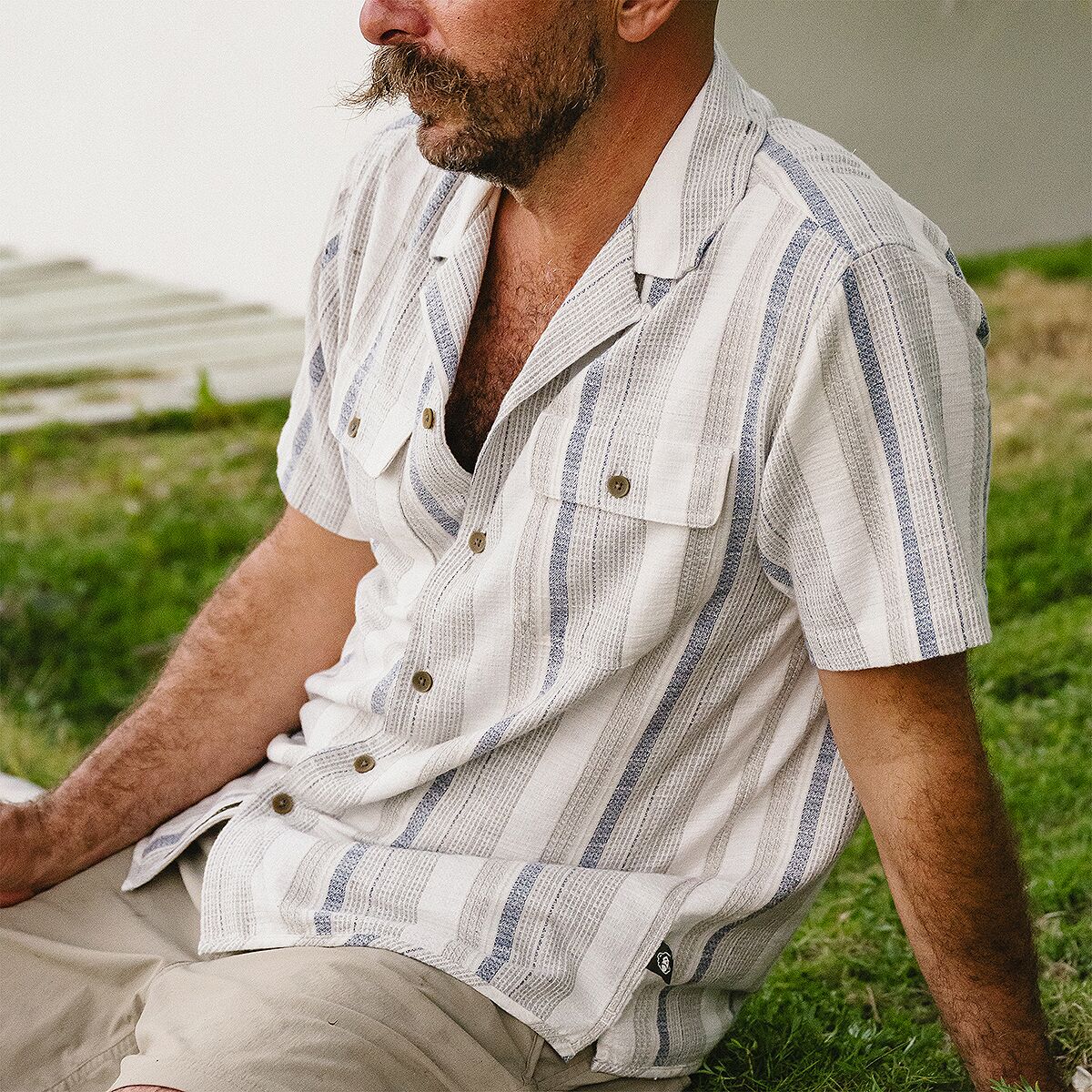 Howler Brothers Shores Club Shirt - Men's | Old Bill Stripe/Limestone