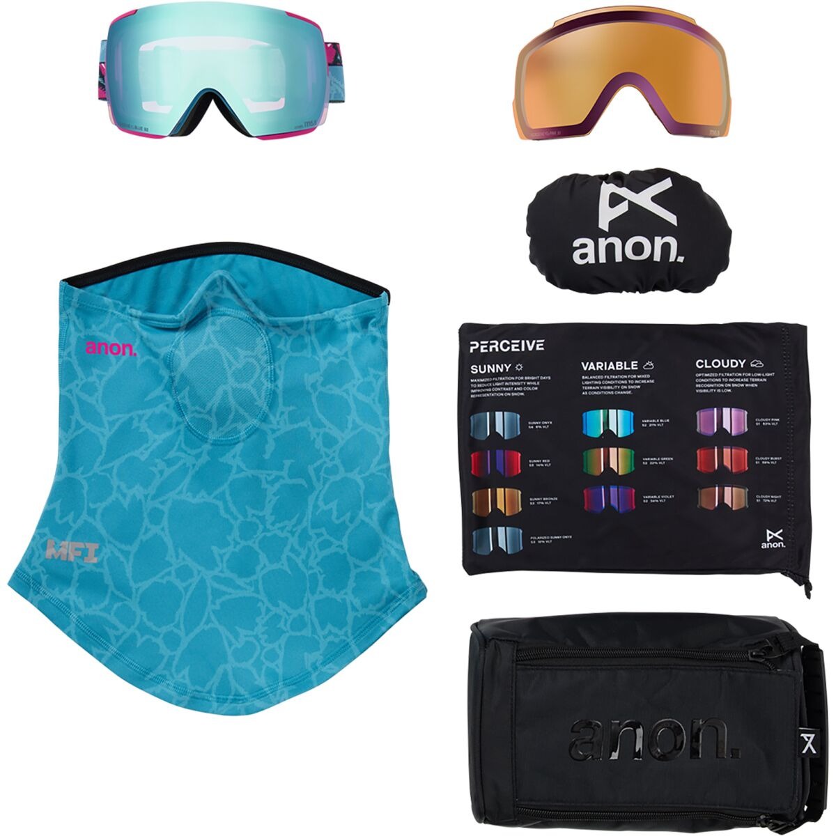 Anon M5S Goggles + MFI Mask | Pink Tides/Perceive Variable Blue