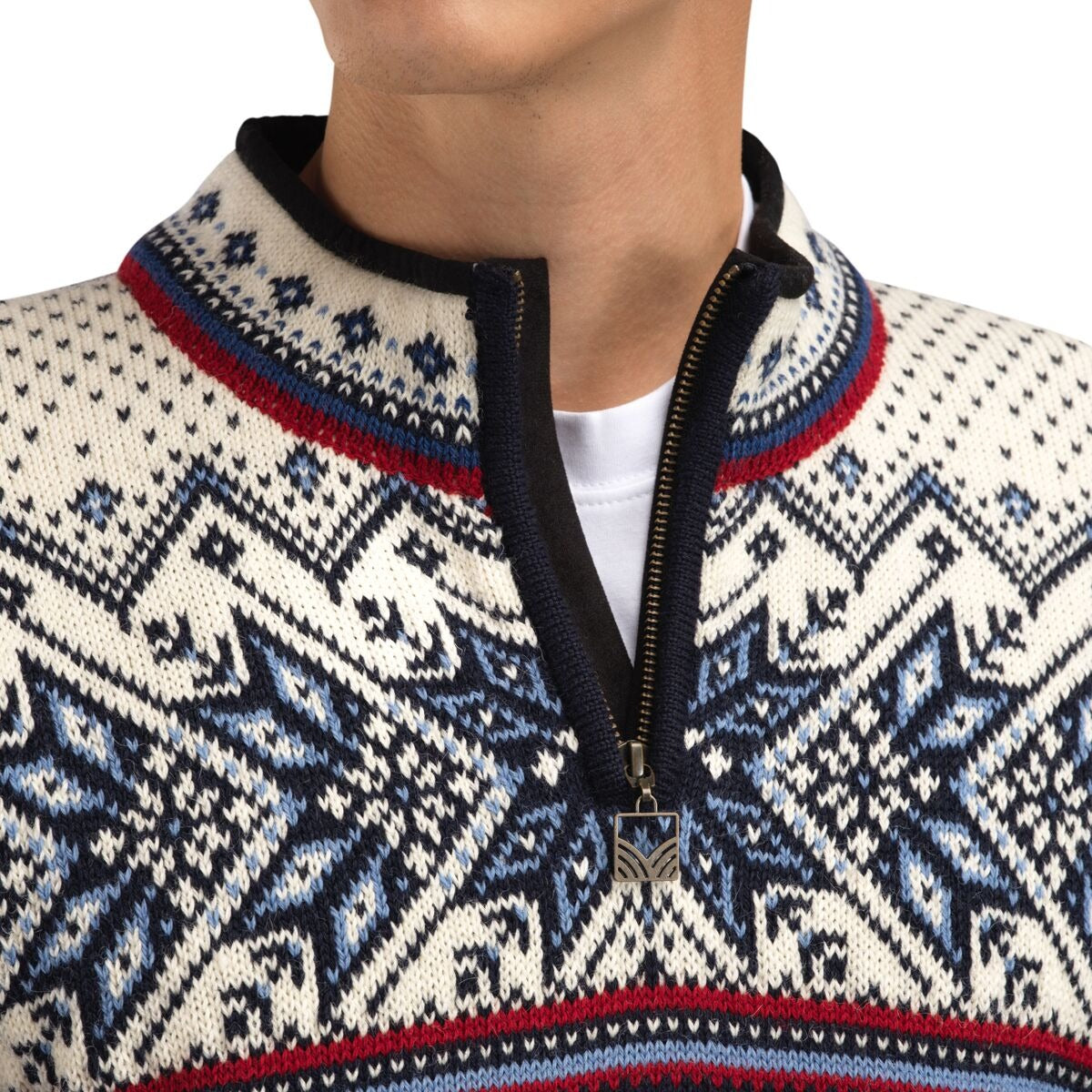 Dale of Norway Vail Sweater - Men's | Midnight Navy/Red Rose/Off White