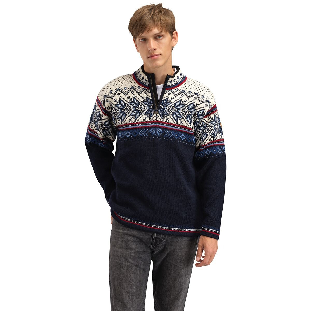 Dale of Norway Vail Sweater - Men's | Midnight Navy/Red Rose/Off White