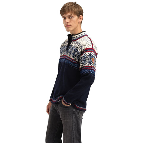 Dale of Norway Vail Sweater - Men's | Midnight Navy/Red Rose/Off White