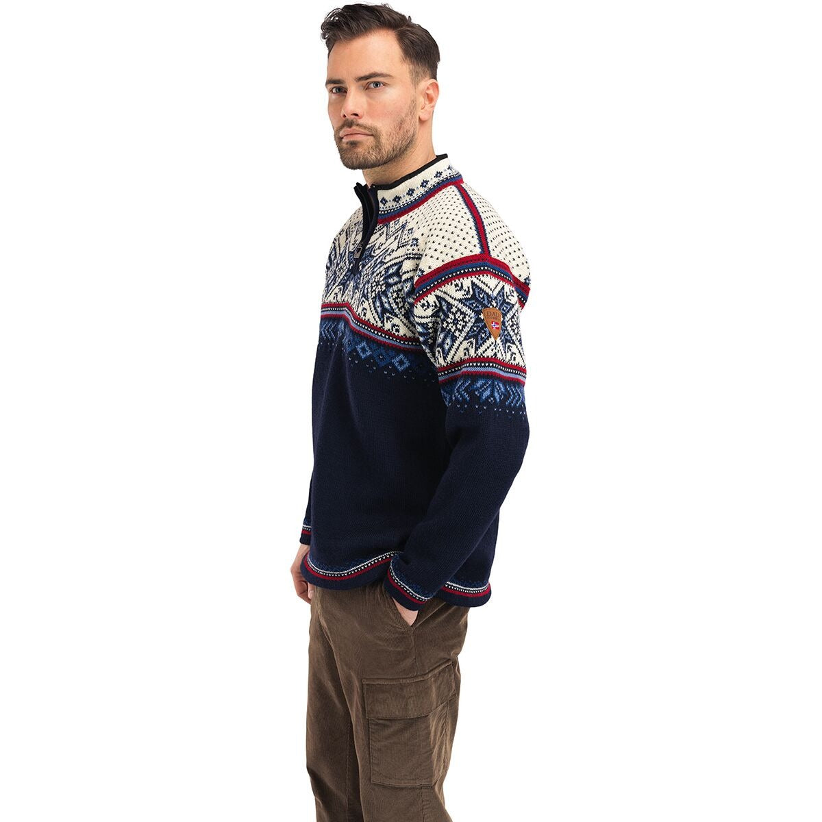 Dale of Norway Vail Sweater - Men's | Midnight Navy/Red Rose/Off White